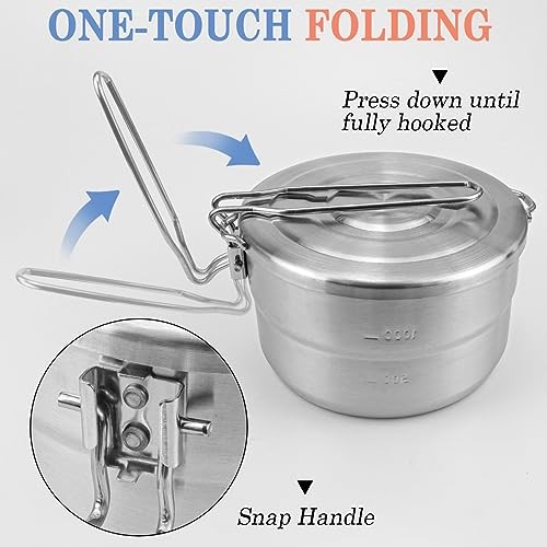 DOERDO DD Stainless Steel Camping Cook Pot with Lid, 1.5L Folding Handle Pot-3