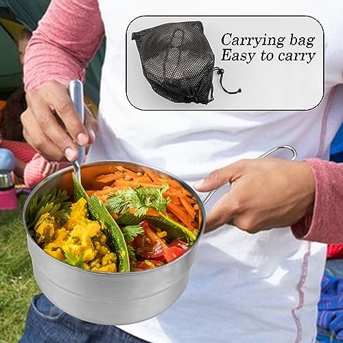 DOERDO DD Stainless Steel Camping Cook Pot with Lid, 1.5L Folding Handle Pot-4