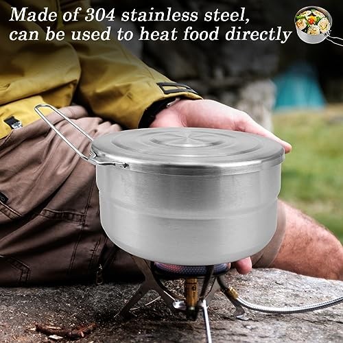 DOERDO DD Stainless Steel Camping Cook Pot with Lid, 1.5L Folding Handle Pot-5