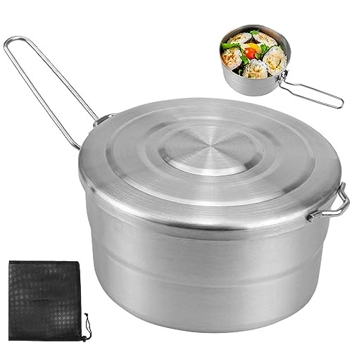DOERDO DD Stainless Steel Camping Cook Pot with Lid, 1.5L Folding Handle Pot