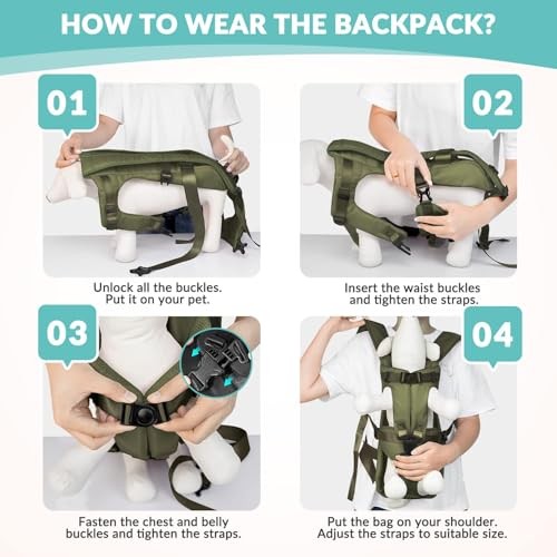 petmix Green L Dog Carrier Backpack, Adjustable Hands-Free Front Carrier-4