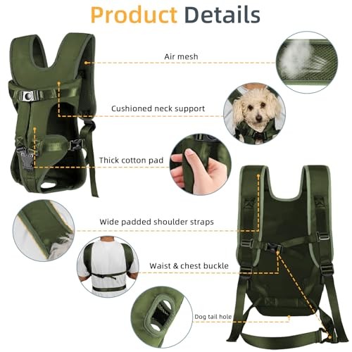 DOBVDLA Dog Front Carrier Backpack, Soft Pad, Army Green, Size S-2