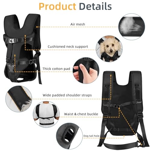 DOBVDLA Dog Front Carrier Backpack, Soft Pad, Legs-Out, Black, M-2