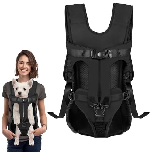 DOBVDLA Dog Front Carrier Backpack, Soft Pad, Legs-Out, Black, M