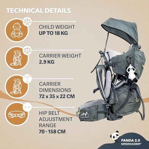 Dromader Panda 2.0 Olive Baby Carrier Backpack for Hiking, up to 18kg-4