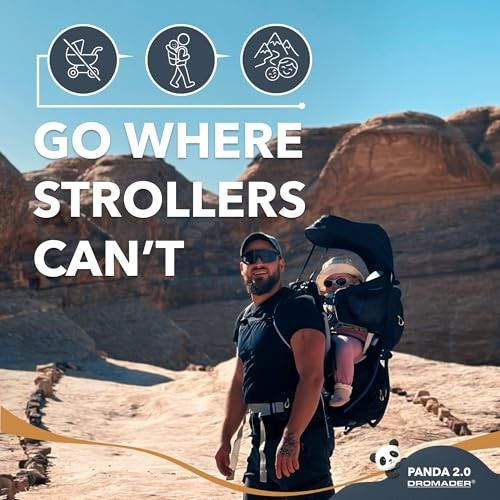 DROMADER Baby Carrier Backpack for Hiking up to 18kg, Adjustable Seat, Sleep Support Pillow, Retractable Sunshade, Back Saving Carrying System, Insulated Pouch, Panda 2.0, Black-1