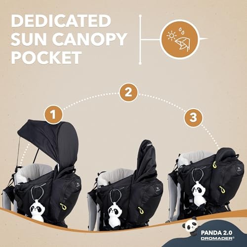 DROMADER Baby Carrier Backpack for Hiking up to 18kg, Adjustable Seat, Sleep Support Pillow, Retractable Sunshade, Back Saving Carrying System, Insulated Pouch, Panda 2.0, Black-2