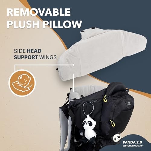 DROMADER Baby Carrier Backpack for Hiking up to 18kg, Adjustable Seat, Sleep Support Pillow, Retractable Sunshade, Back Saving Carrying System, Insulated Pouch, Panda 2.0, Black-3