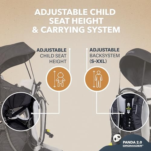 DROMADER Baby Carrier Backpack for Hiking up to 18kg, Adjustable Seat, Sleep Support Pillow, Retractable Sunshade, Back Saving Carrying System, Insulated Pouch, Panda 2.0, Black-4