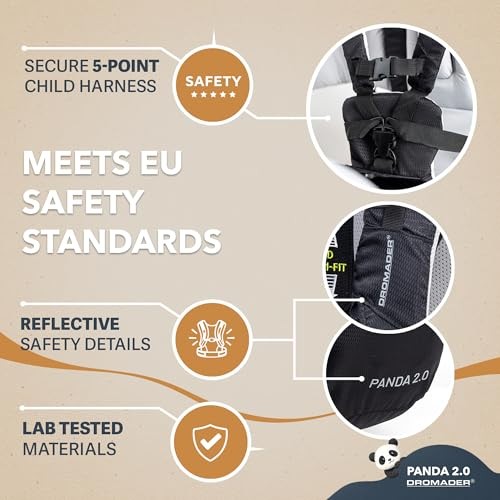 DROMADER Baby Carrier Backpack for Hiking up to 18kg, Adjustable Seat, Sleep Support Pillow, Retractable Sunshade, Back Saving Carrying System, Insulated Pouch, Panda 2.0, Black-8