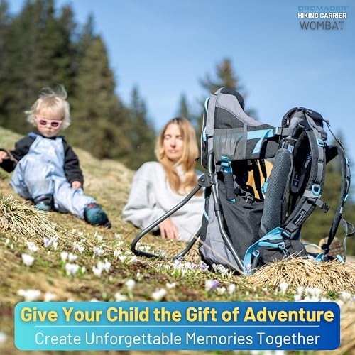 DROMADER Baby Carrier Backpack, Toddler Hiking Carrier with Sun Canopy, Rain Cover, Insulated Pouch, Changing Mat and One-Hand Foldable Frame, Black and Blue-8