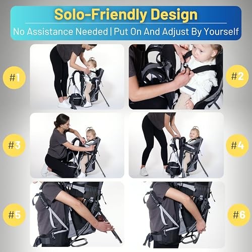 DROMADER Baby Carrier Backpack Toddler Hiking Carrier with Sun Canopy, Rain Cover, Insulated Pouch, Changing Mat and One-Hand Foldable Frame, Blue-5