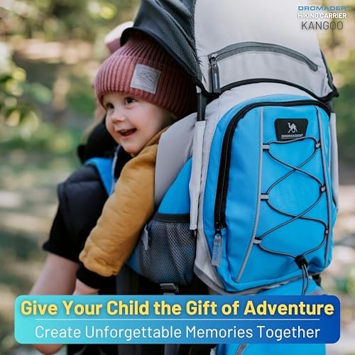 DROMADER Baby Carrier Backpack Toddler Hiking Carrier with Sun Canopy, Rain Cover, Insulated Pouch, Changing Mat and One-Hand Foldable Frame, Blue-8