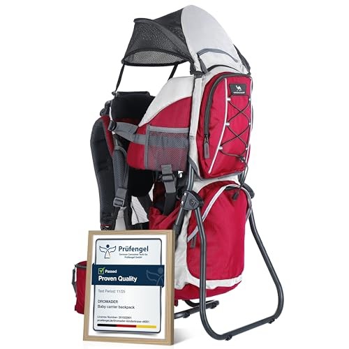 DROMADER Baby Carrier Backpack with Sun Canopy, Rain Cover, Insulated Pouch and Changing Mat, Red