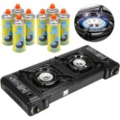 Greenfields Dual Burner Portable Camping Stove, Stove + 8 Canisters