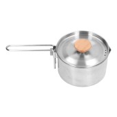 Durlo 1000ml Stainless Steel Camping Pot with Lid, Folding Handle, Pour Spout and Storage Bag