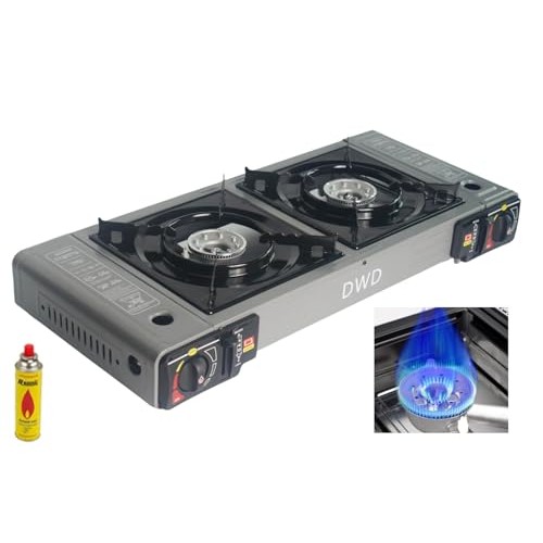 DWD Premium Double Camping Gas Stove, 5kW, Grey, with EN417 Connector