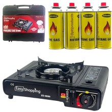 Easy Shopping Portable Camping Gas Cooker, Single Burner with 4 Butane Canisters and Carry Case