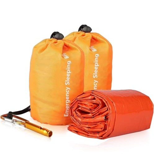 EEEKit Orange Bivy Bag 2-Pack Emergency Sleeping Bags with Survival Whistle