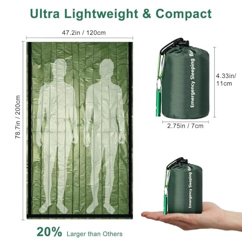 EEEKit Green Survival Bivy Bags, 2 Pack Mylar Thermal Emergency Sleeping Blankets with Whistle-4