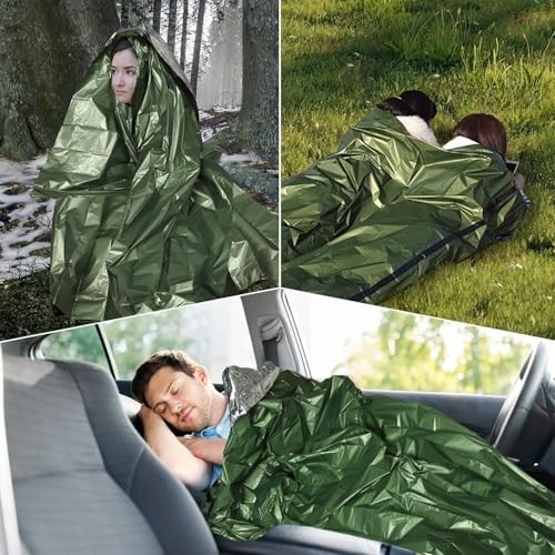EEEKit Green Survival Bivy Bags, 2 Pack Mylar Thermal Emergency Sleeping Blankets with Whistle-6