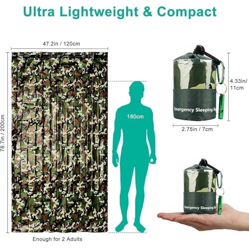 EEEKit Camouflage Survival Bivy Bags, 2 Pack with Whistle-1