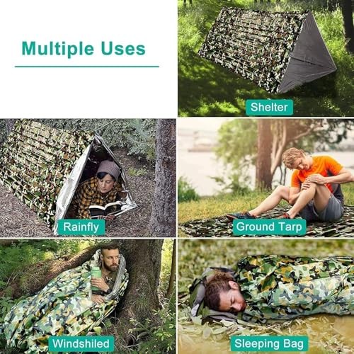 EEEKit Camouflage Survival Bivy Bags, 2 Pack with Whistle-3