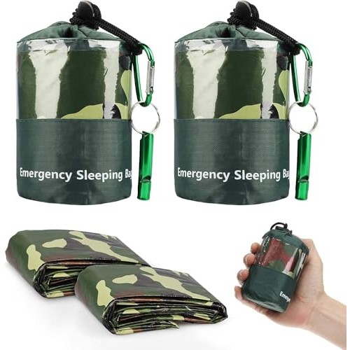 EEEKit Camouflage Survival Bivy Bags, 2 Pack with Whistle