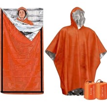 Ember Rock Emergency Bivvy Bag and Survival Poncho Kit, Visibility Orange Reflective Shelter Set, 2-Piece with Storage Bags