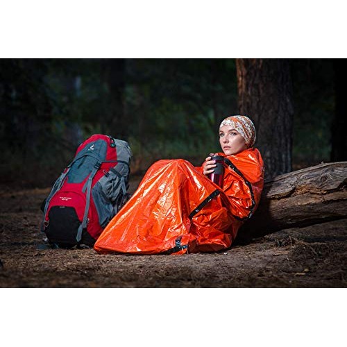 EMERGENCY USA Emergency Portable Sleeping Bag Reflective Mylar Bivy Sack with Whistle, Compass and Survival Hook-1