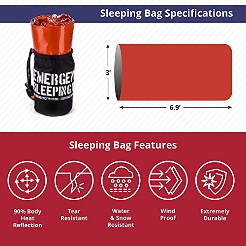 EMERGENCY USA Emergency Portable Sleeping Bag Reflective Mylar Bivy Sack with Whistle, Compass and Survival Hook-2