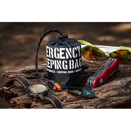 EMERGENCY USA Emergency Portable Sleeping Bag Reflective Mylar Bivy Sack with Whistle, Compass and Survival Hook-3