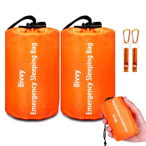 Cymuber Emergency Sleeping Bag Survival Bivy Sack with Carabiner and Whistle