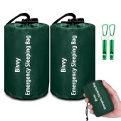 Cymuber Emergency Sleeping Bag Survival Bag, Army Green, 2 Pack