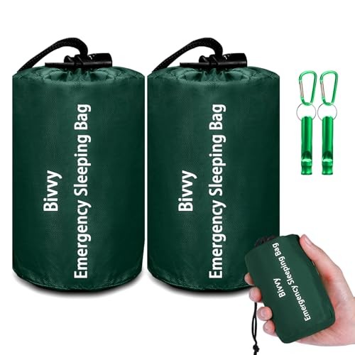 Cymuber Emergency Sleeping Bag Survival Bag, Army Green, 2 Pack