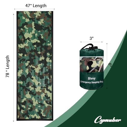 Cymuber Emergency Sleeping Bag Survival Bivy, Woodland Camo, 2 Pack-4