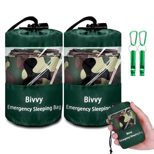 Cymuber Emergency Sleeping Bag Survival Bivy, Woodland Camo, 2 Pack