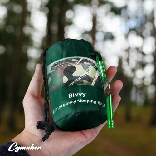 Cymuber Emergency Sleeping Bag Survival Bivy, Woodland Camo, 2 Pack-6