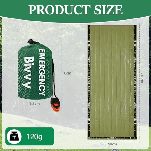 FCXVXCL Emergency Survival Sleeping Bag Bivy Sack, Green-1