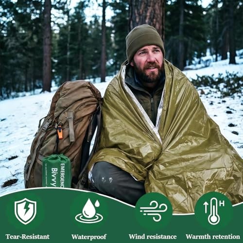 FCXVXCL Emergency Survival Sleeping Bag Bivy Sack, Green-3