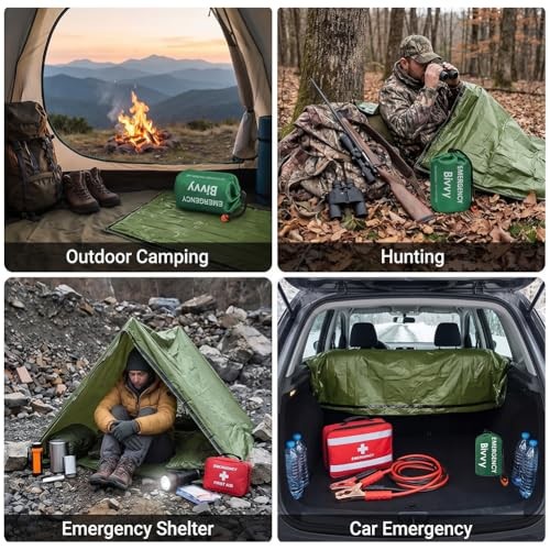 FCXVXCL Emergency Survival Sleeping Bag Bivy Sack, Green-6