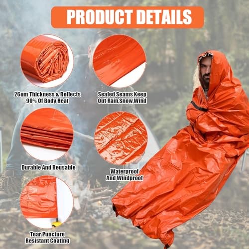 Kaquxibix Emergency Thermal Sleeping Bag and Bivvy Sack with Whistle-2