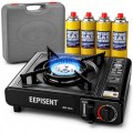 EPISENT Portable Camping Gas Stove with Carry Case and 4 Butane Gas Cans
