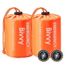 Esky Emergency Sleeping Bag 2 Pack, Orange Thermal Bivy Sacks with Compass