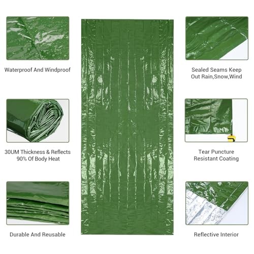 Esky Emergency Sleeping Bag 4 Pack Thermal Bivy Sacks, Green-5