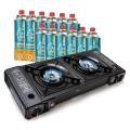 EUROCATCH 2-Burner Gas Cooker, incl. 12 Butane Gas Bottles