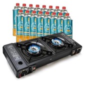 EUROCATCH 2-Burner Gas Cooker with 16 Butane Gas Bottles