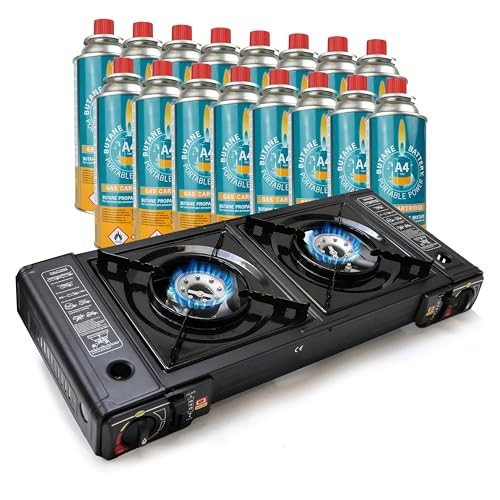 EUROCATCH 2-Burner Gas Cooker with 16 Butane Gas Bottles