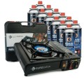EUROCATCH 1 Burner Gas Cooker with 12 Gas Cartridges and Carrying Case