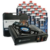 EUROCATCH 1 Burner Gas Cooker with 16 Gas Cartridges and Carrying Case